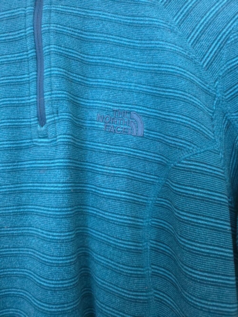 The North Face Polartec 1/4 Zip Blue Striped Lightweight Fleece Sweatshirt M - Picture 4 of 10